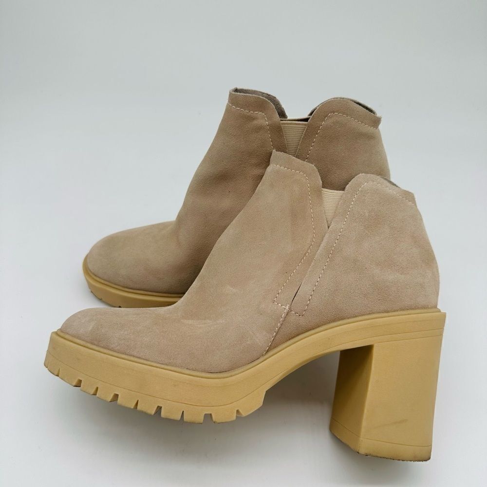 Dolce Vita Taupe Suede Lug Sole Block Heel Ankle Boots